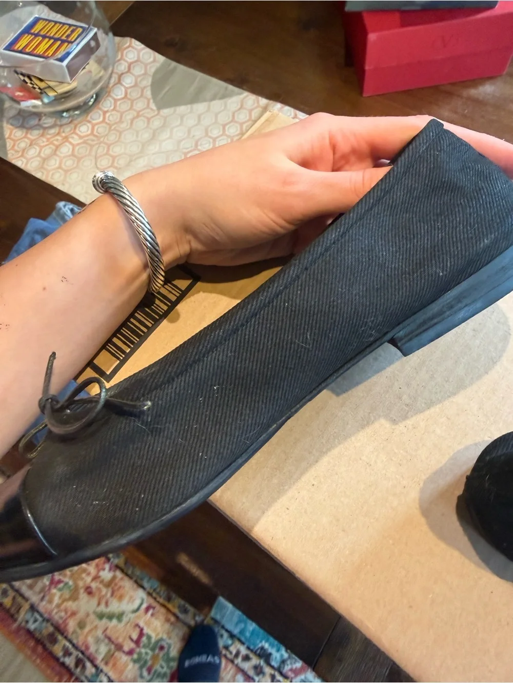 CHANEL Black Cap-Toe Ballet Flats with Bow